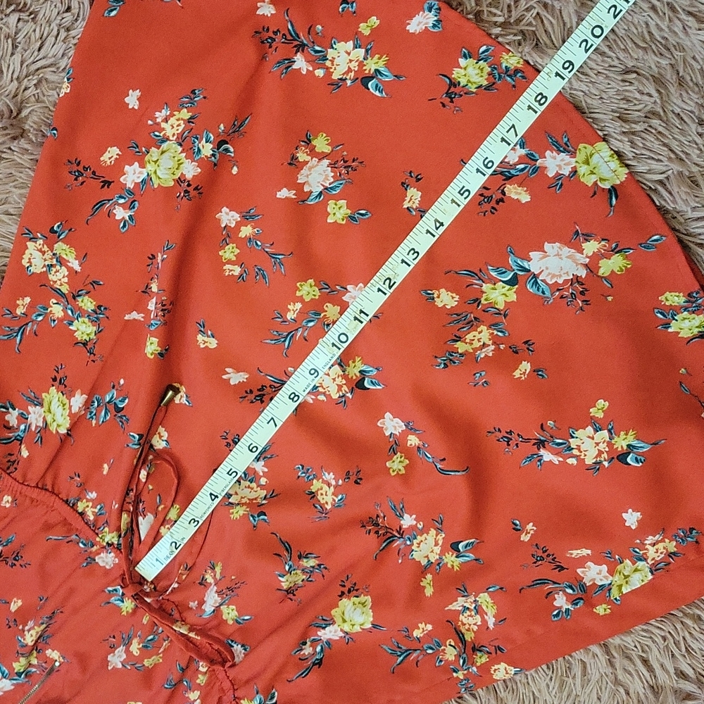 Women's Medium Quarter sleeve Dress. Orange with floral print design. - Picture 13 of 14